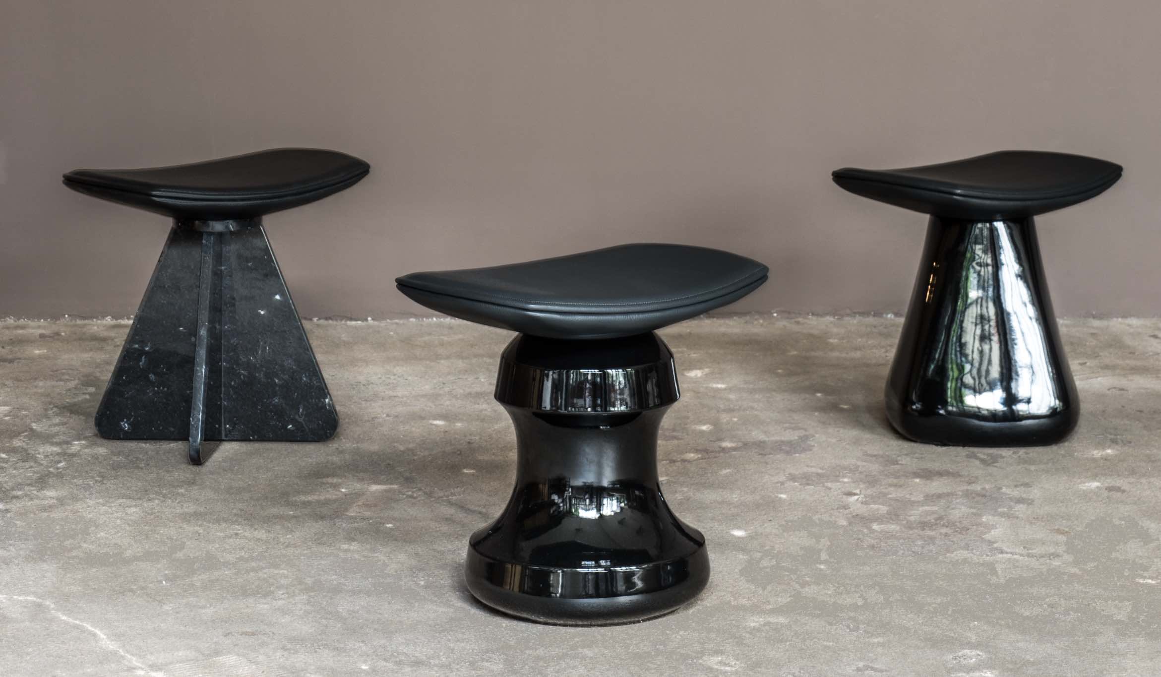 stool, leather, ceramic, tabouret, cuir, céramique, design, lobby, hotel, contract, seating, furniture, christophe delcourt, collection particulière