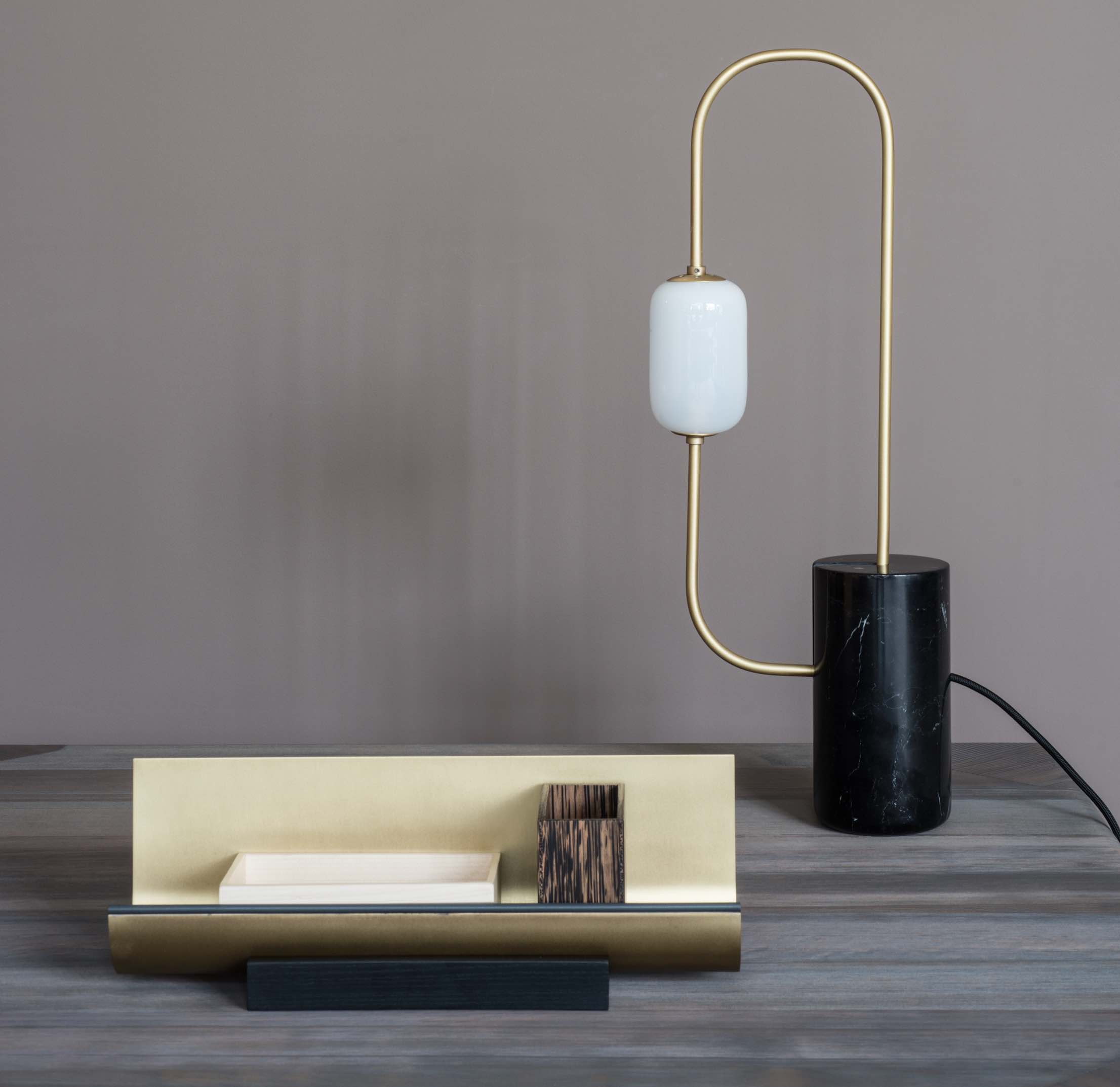 lamp, table lamp, lighting, Dan Yeffet, Collection Particulière, black marquina marble, brushed brass